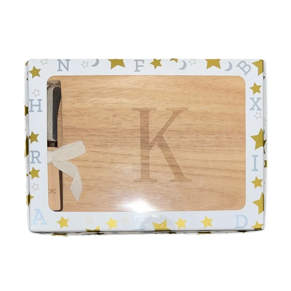 Cheese Board And Spreader K Monogram Solid Oak Miicol 9.75